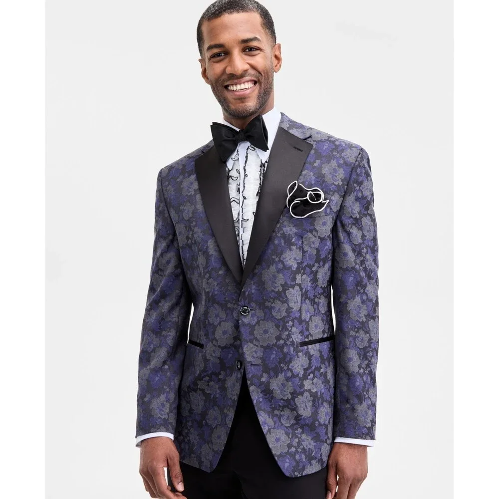 Tayion Classic-Fit Floral Jacquard Dinner Jacket Men's 42R Grey/Purple Notch